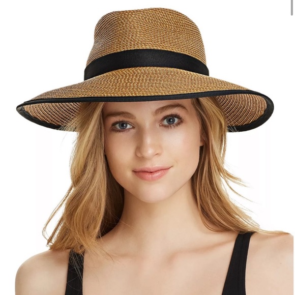 Eric Javits Sun Crest Packable Hybrid Straw Fedora Visor In Natural Black - Picture 4 of 11